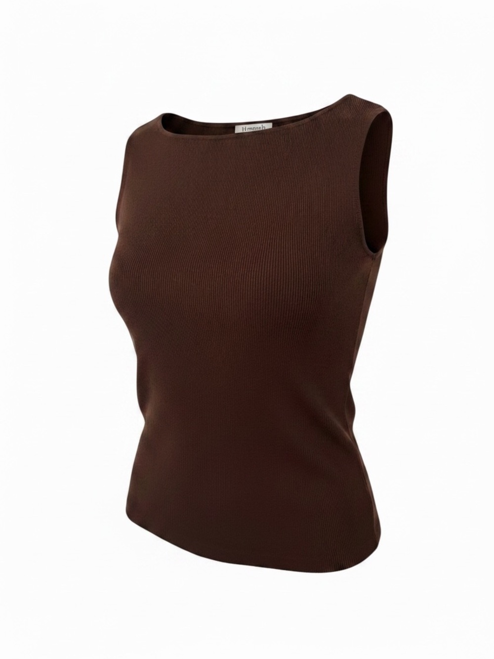 XL Hannah Chocolate Brown Ribbed Boatneck Tank